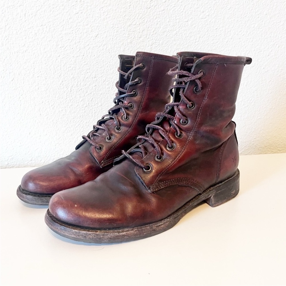 Y2K Frye Veronica Lace Up Red-ish Brown  Leather Combat Boots Size 9 1/2